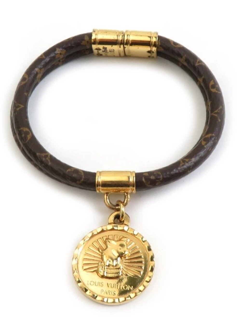 Auth LOUIS VUITTON Monogram LV Rodeo Bracelet Brown/Gold